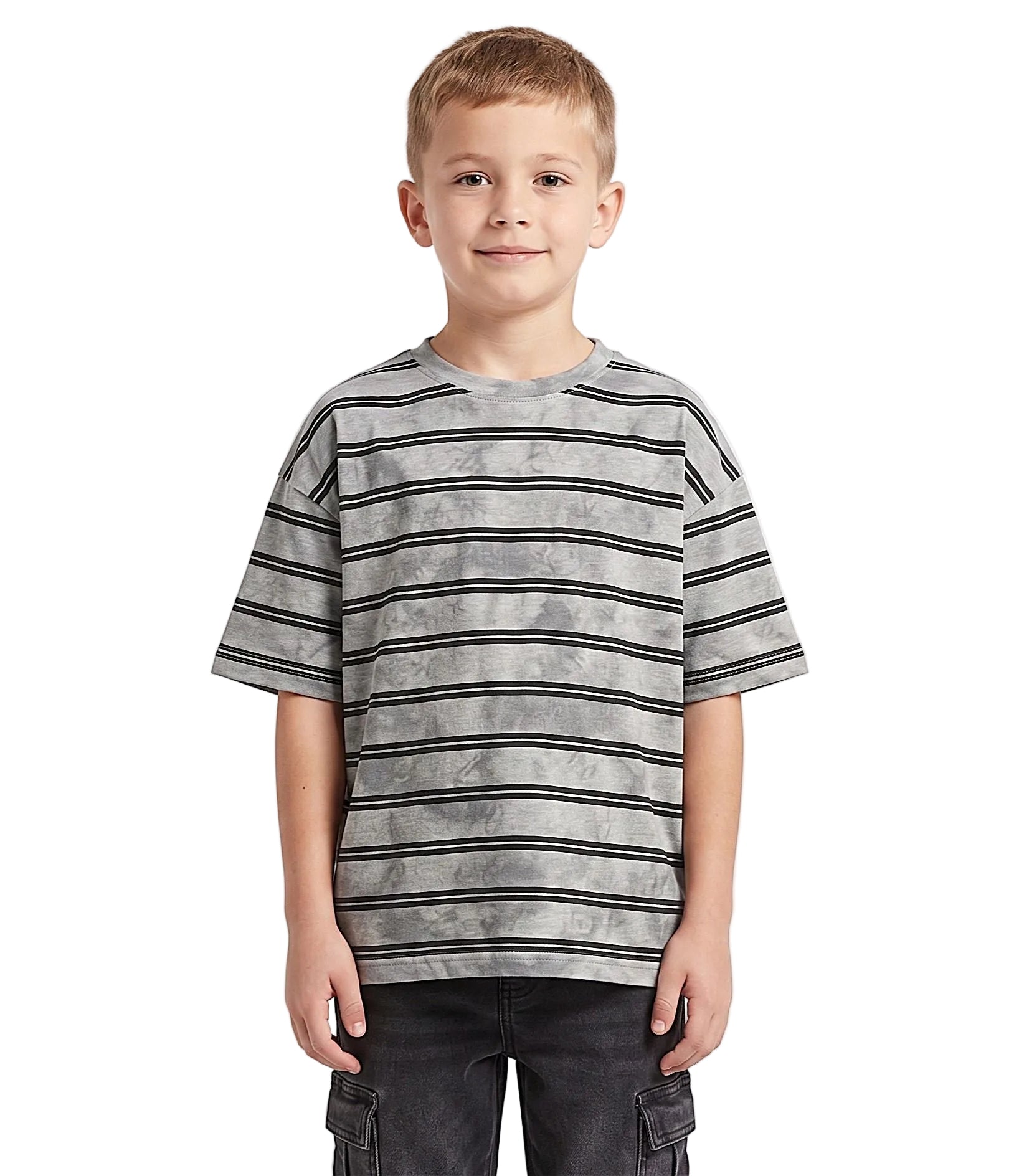 Drop shoulder short sleeves of boys' striped tee