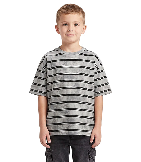 Drop shoulder short sleeves of boys' striped tee