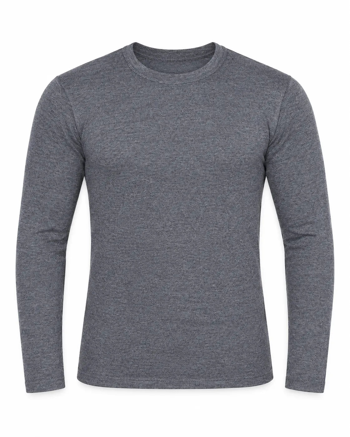 Men's basic dark gray long sleeve T-shirt with crew neckline