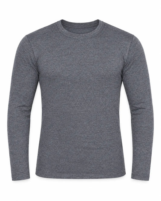 Men's basic dark gray long sleeve T-shirt with crew neckline