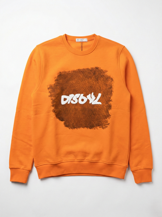 Men's crew neck sweatshirt-Cotton Blend-Print-Orange