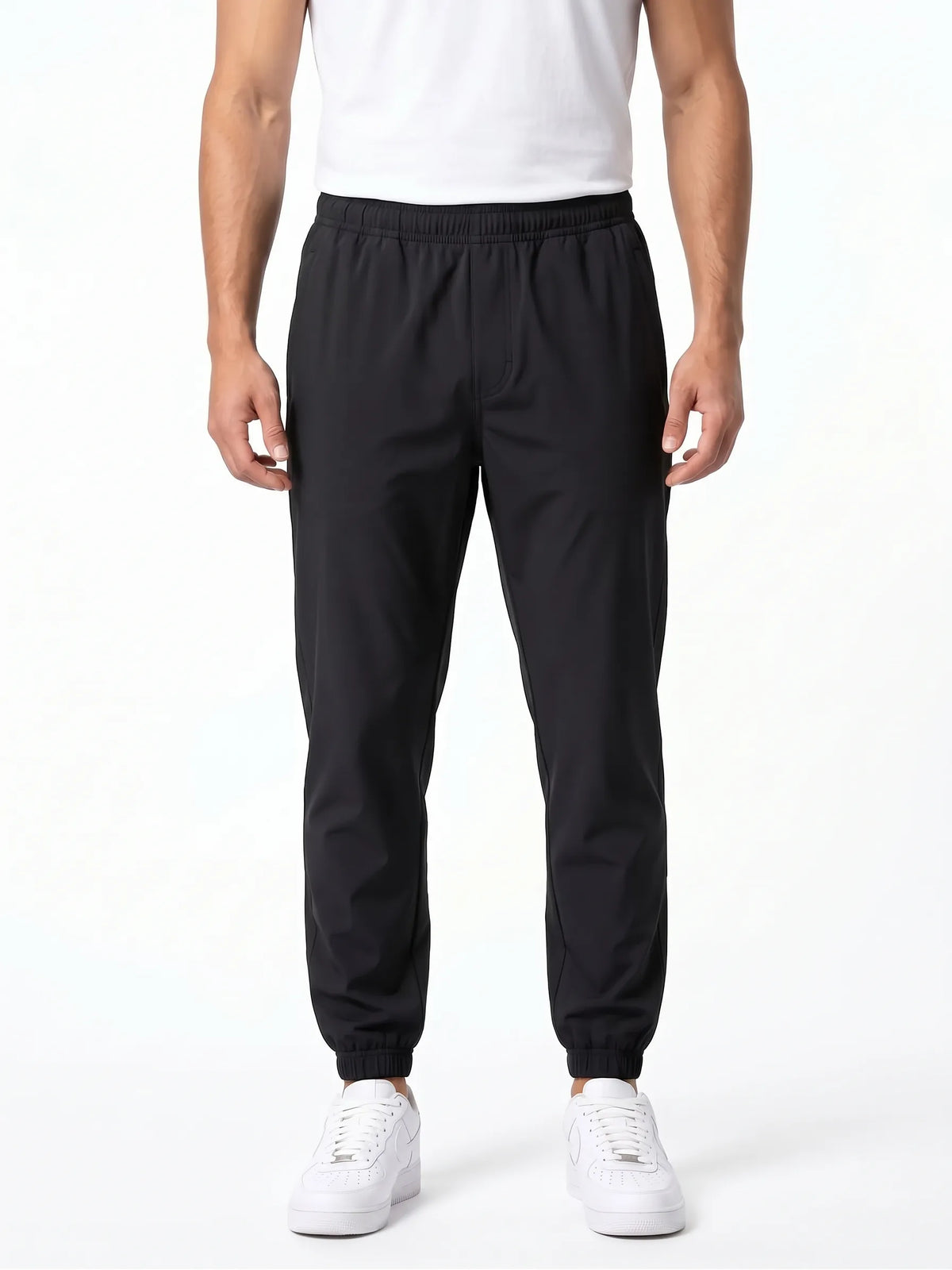Men's soft athletic sweatpants in black color made of 100% polyester from TREE
