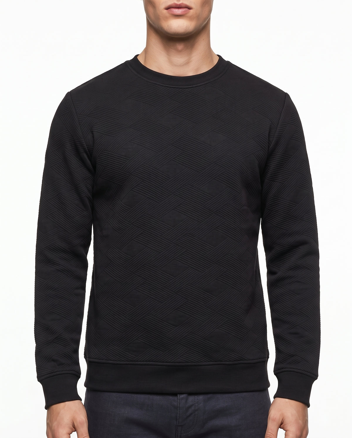 Men's black crewneck sweatshirt made of cotton blend from TREE
