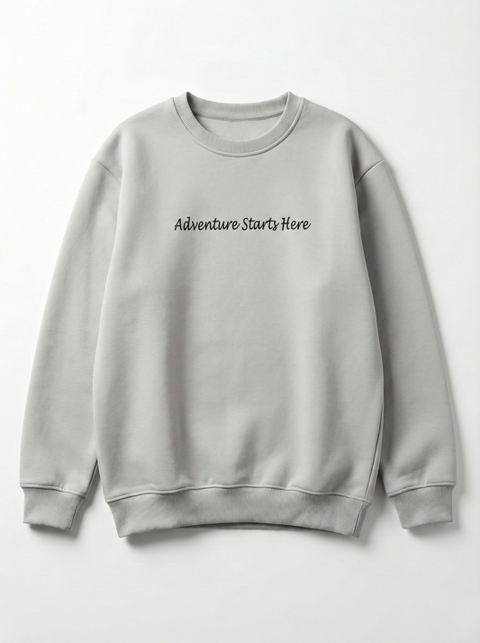 Men's Grey Crew Neck Sweatshirt - Cotton Blend-Print