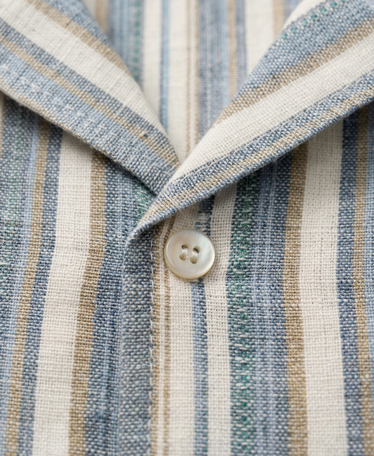 Men's Casual Striped Shirt – Short Sleeve - Light Blue