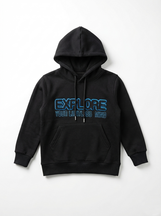 Boys' Melton Lined Hoodie - Print - Black