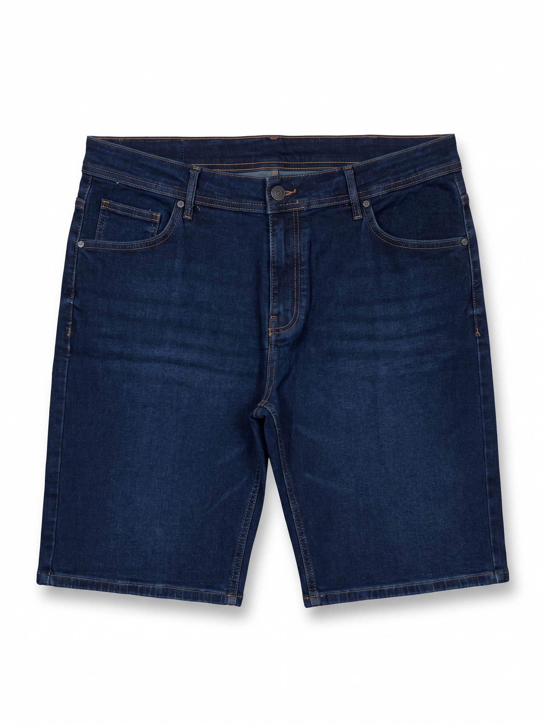 Blue denim shorts on a white background