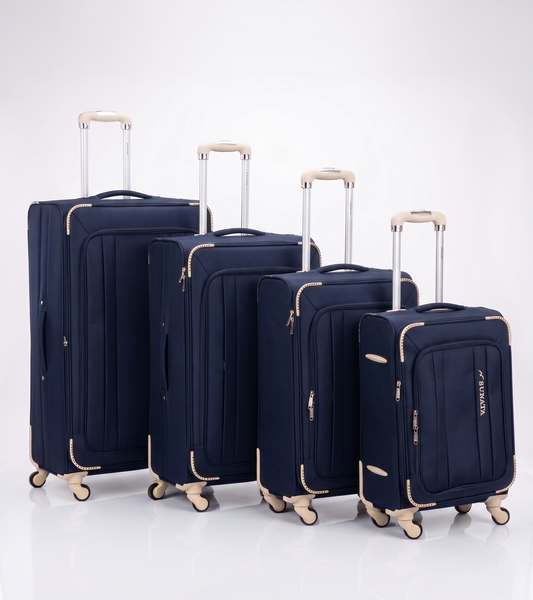 Sunata Fabric Trolley Travel Bag  5 Zippers, Digital Lock - Navy White