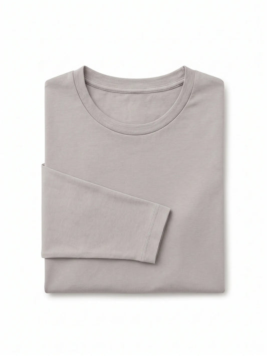 Women's basic grey long-sleeve t-shirt made of stretch cotton blend from TREE