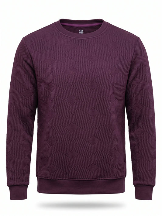 Back view of men's burgundy crewneck pullover sweatshirt from TREE