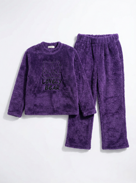 Girls' Purple Sherpa Pajama Set
