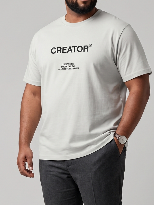 Men`s Printed T-Shirt Special size- Short Sleeve -Light Grey