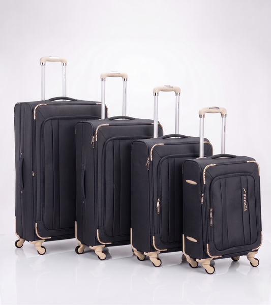 Sunata Fabric Trolley Travel Bag  5 Zippers, Digital Lock - Grey White
