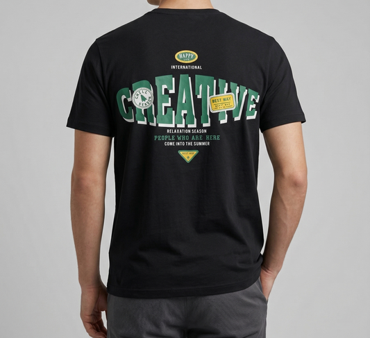 Men`s Printed T-Shirt – Short Sleeve -Black