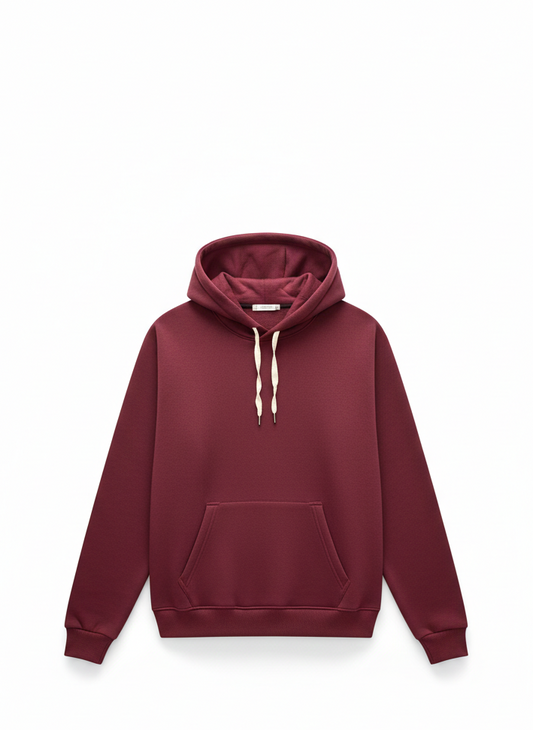 Men's Plain Hoodie, Plus Size - Burgundy