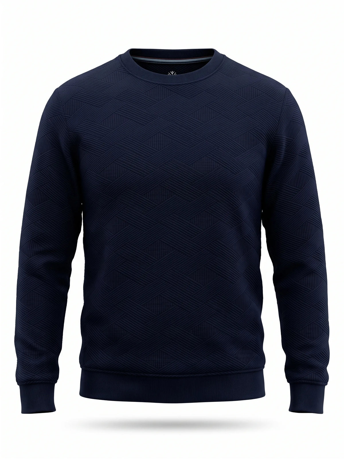 Back view of men's navy blue crewneck pullover sweatshirt from TREE