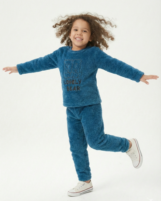 Girls' Blue Sherpa Pajama Set - Fuzzy Fleece