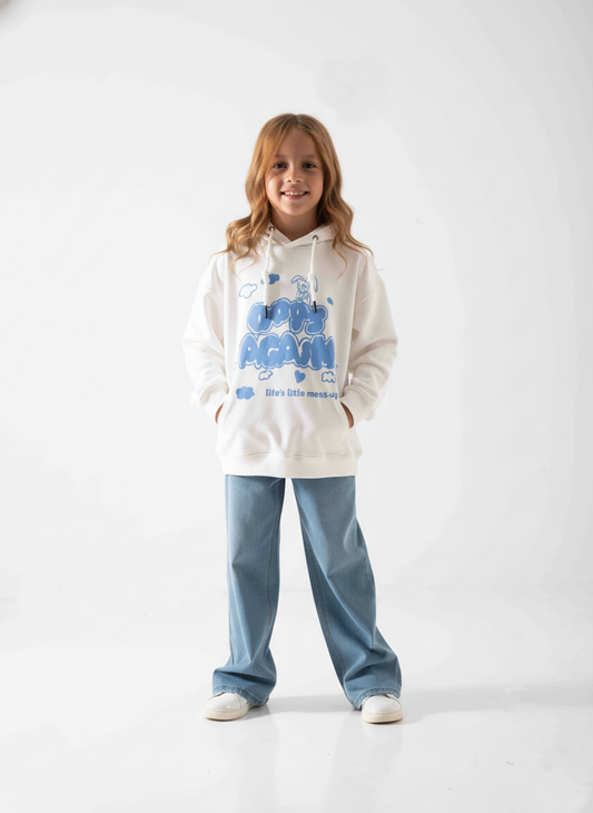 Girls' Hoodie Sweatshirt-Summer Melton-Print-White