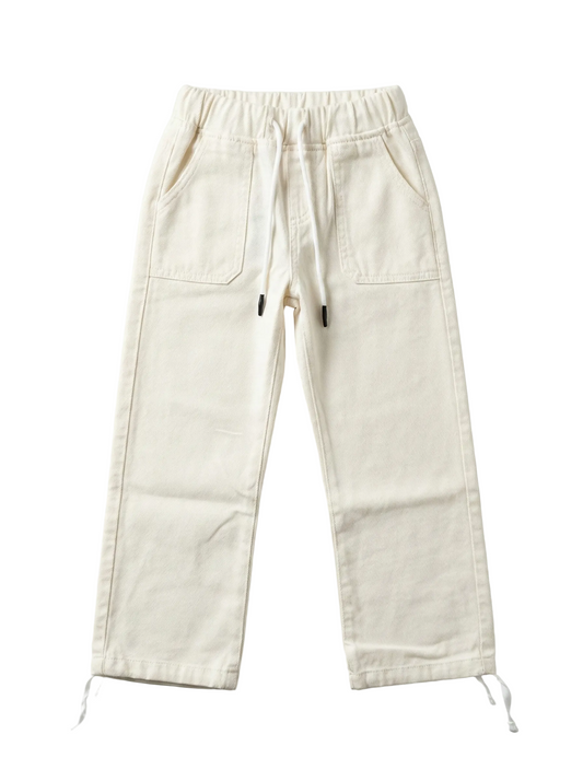 Girls' off-white gabardine wide leg pants by TREE