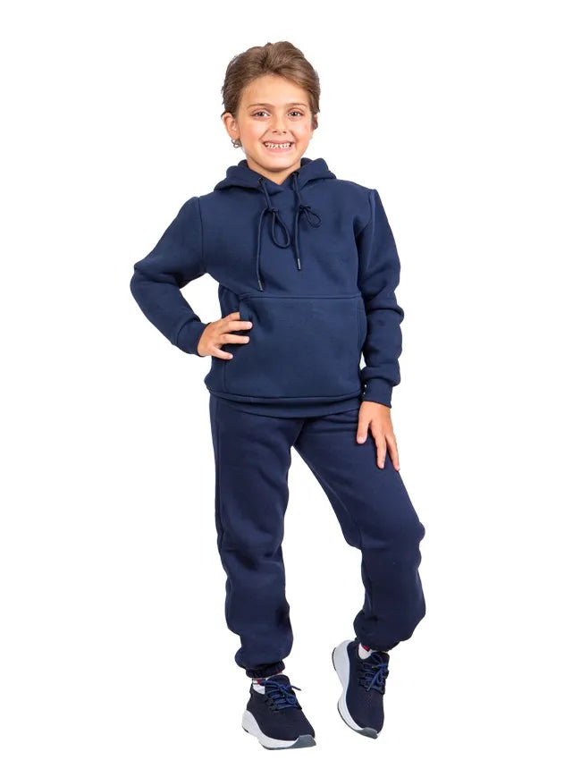Front view of a young girl wearing a navy milton hoodie in a relaxed fit by TREE.