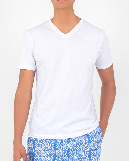 Men's T-Shirt Basic Fashion   V  Neck White
