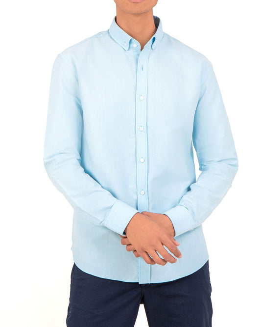 Men's Oxford Shirt With Sleeves - Turquoise