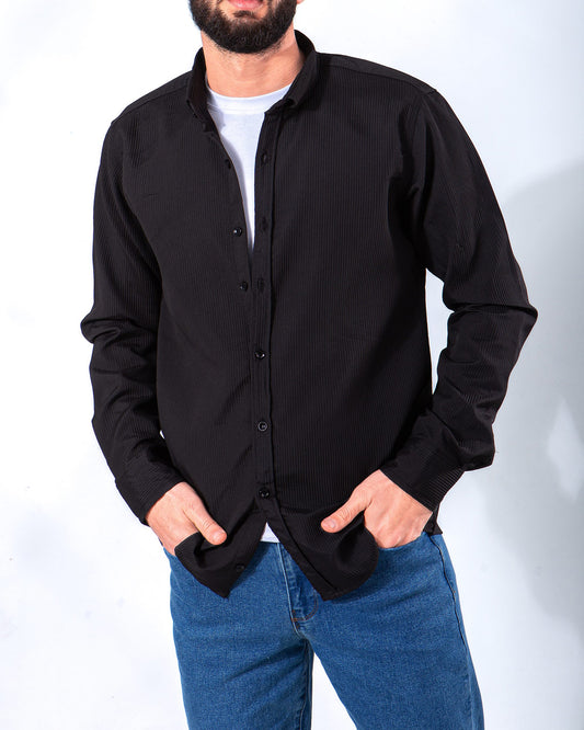 Men's  Shirt ribbed with Sleeves - Black
