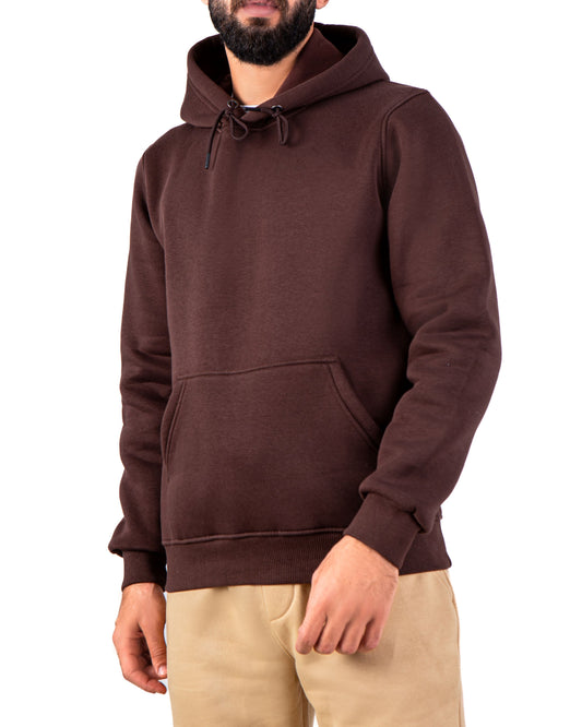 Men's Brown Basic Hoodie - Cotton Blend