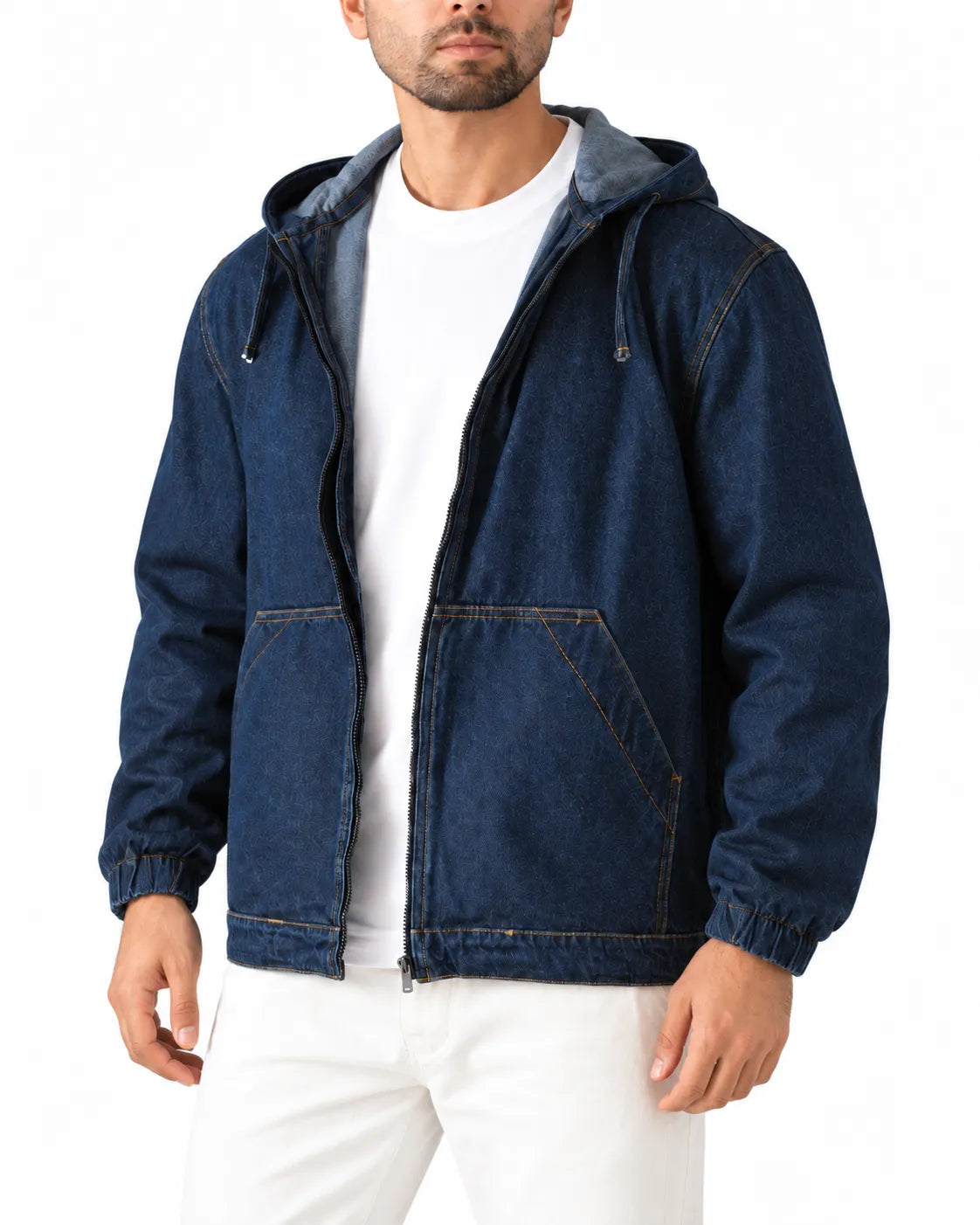 Men's Blue Black 100% cotton denim zip jacket