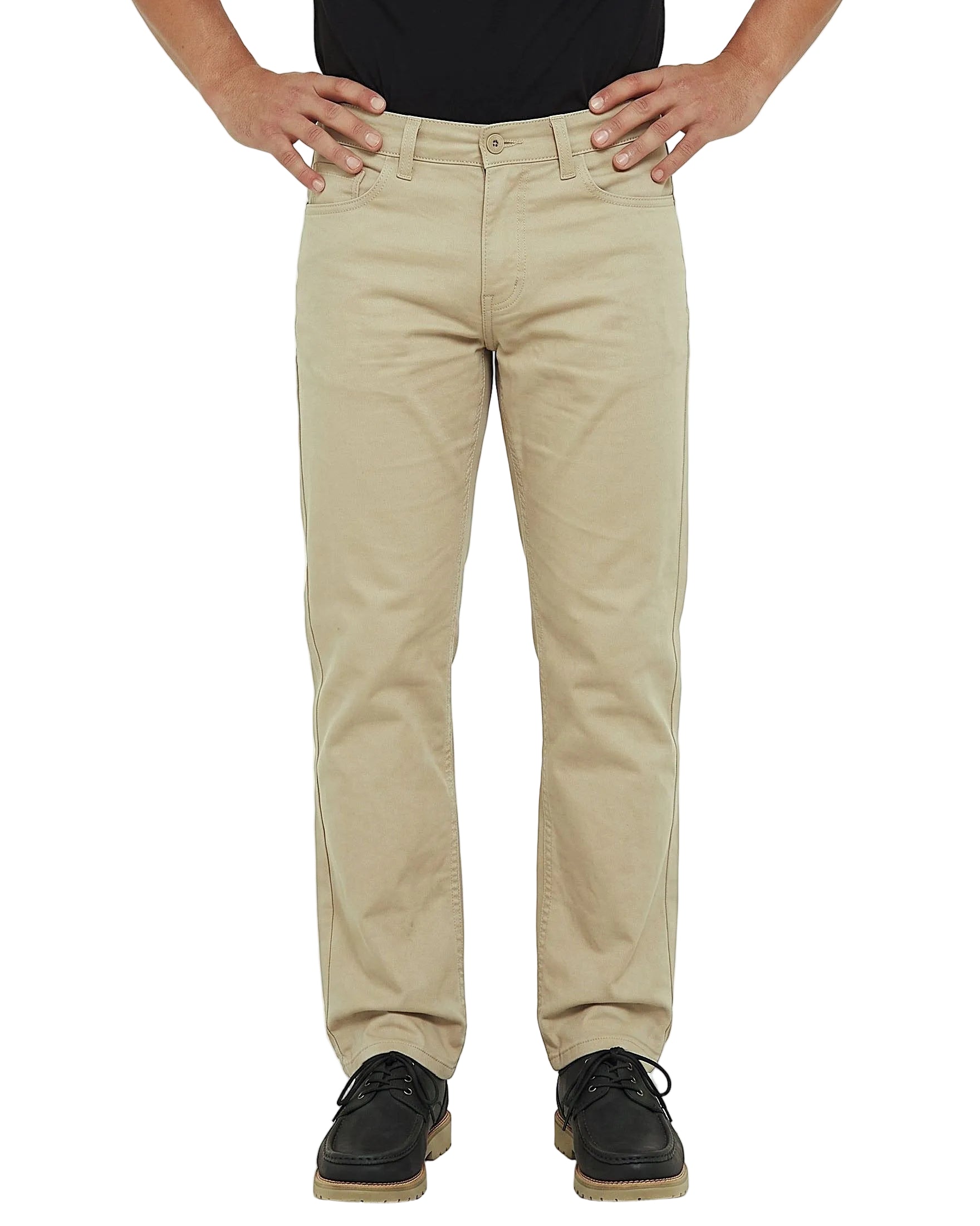 Men's beige gabardine 5-pocket pants in a regular fit by TREE