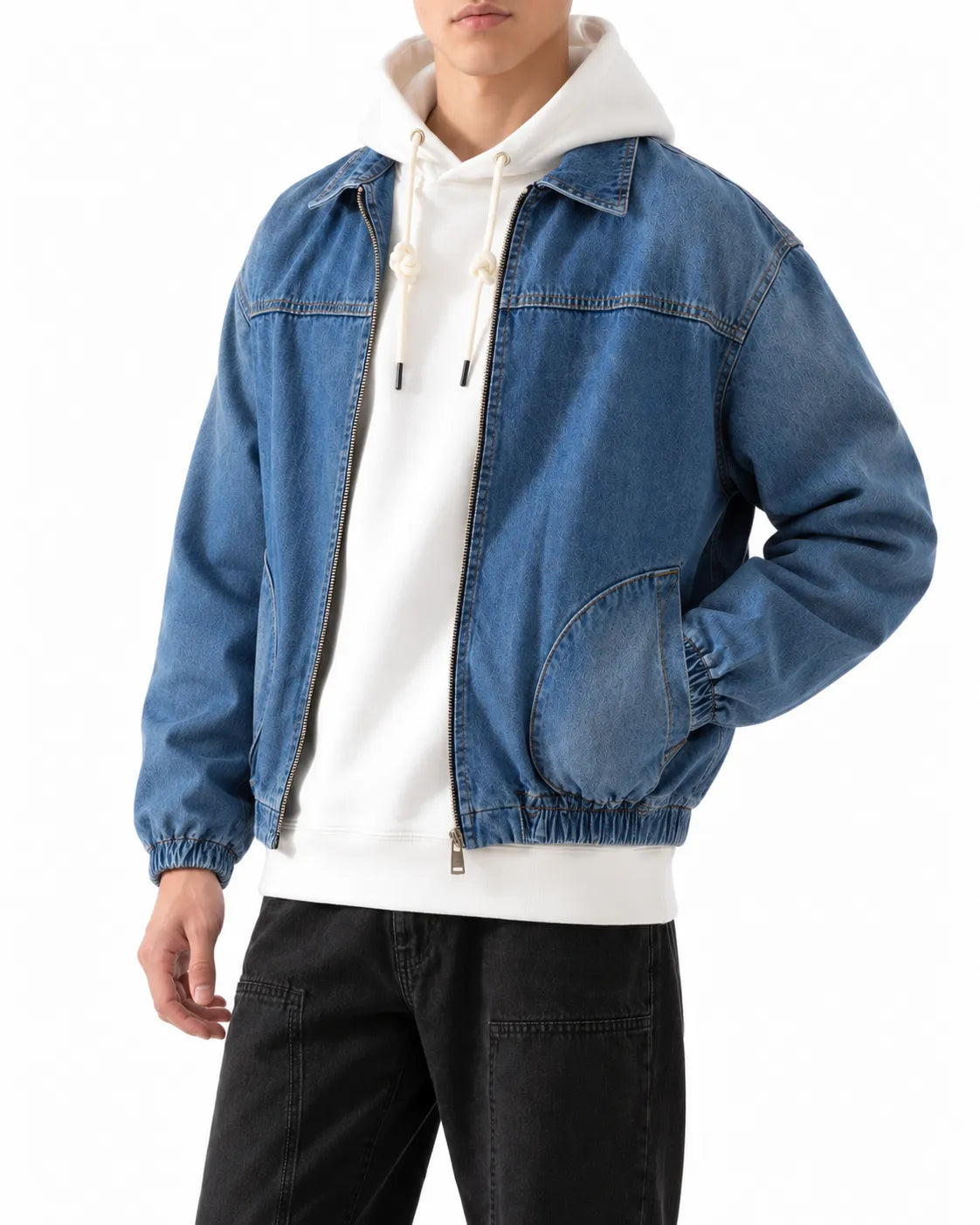 Men's denim jacket with full front zipper