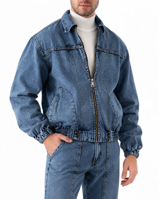 Men's denim jacket with full front zipper
