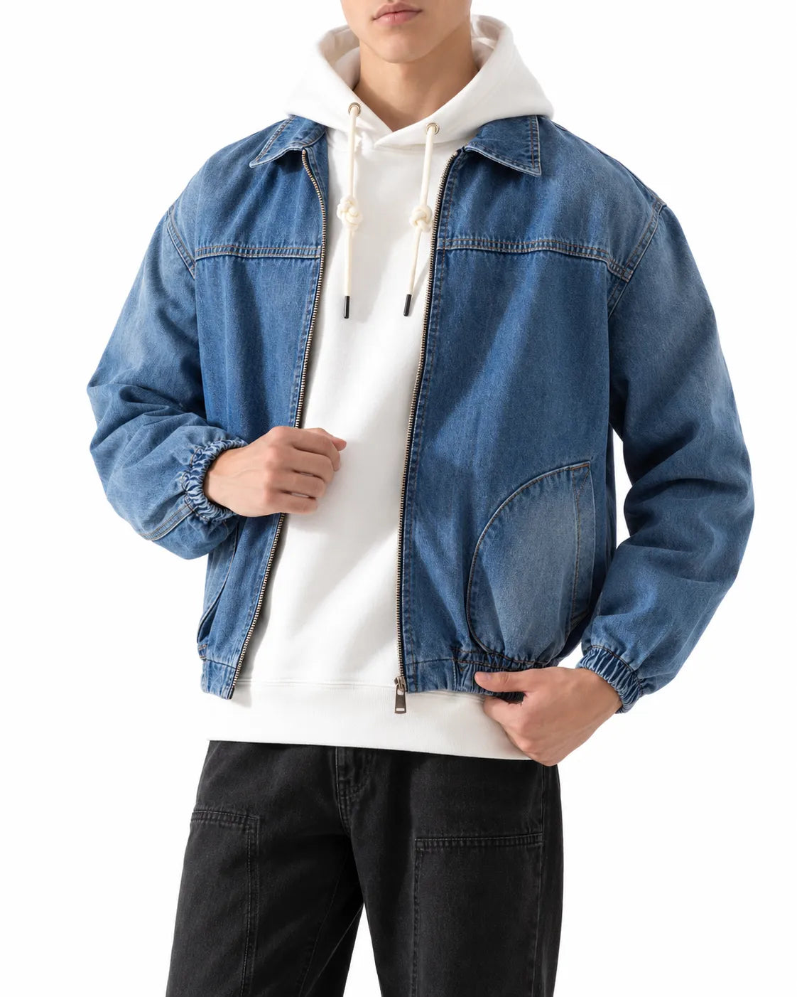 Men's denim jacket with full front zipper