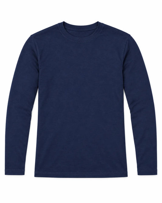 Men's basic navy long sleeve T-shirt with crew neck
