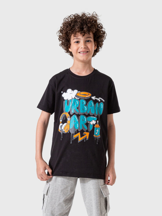 Boys'  T-Shirt Print - Black