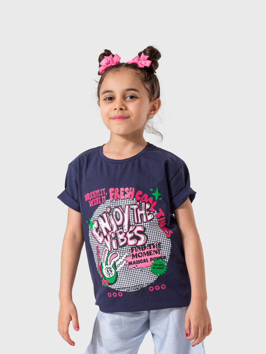 Girl's  T-Shirt Print - Navy