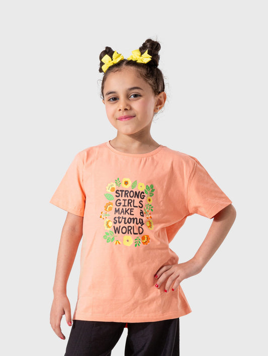 Girl's  T-Shirt Print - Peach
