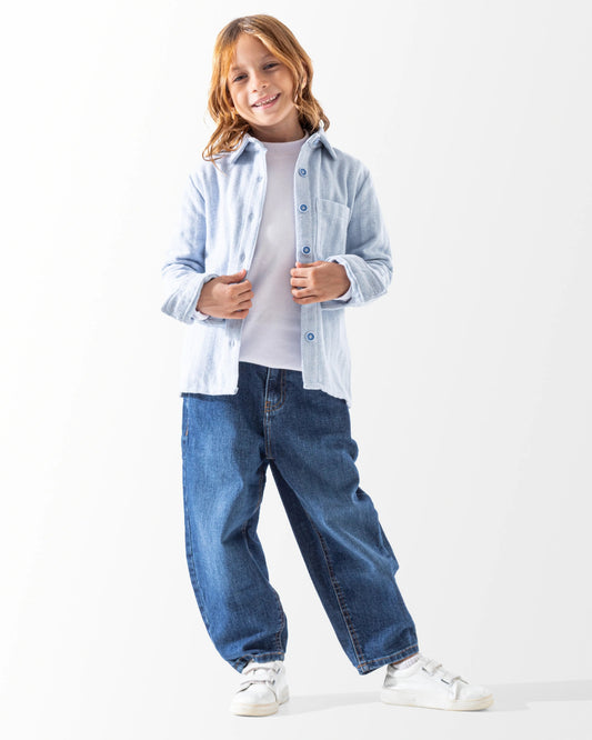 Girls' Light Blue Textured Winter Shirt