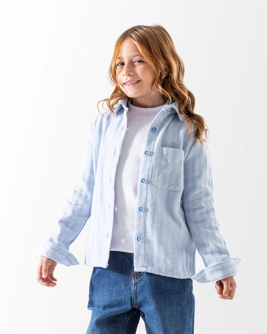 Girls' Light Blue Textured Winter Shirt