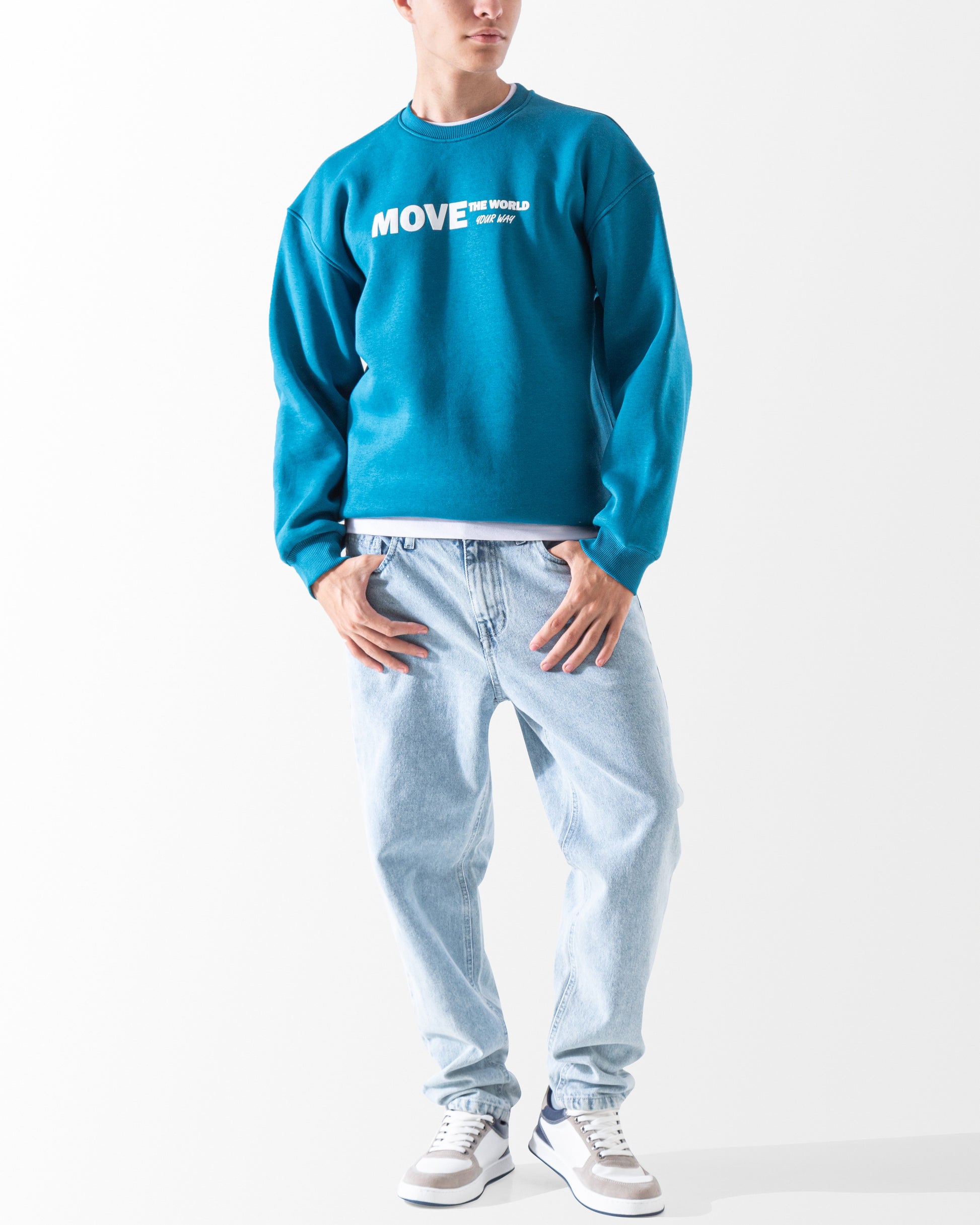 Men's teal sweatshirt front view regular fit