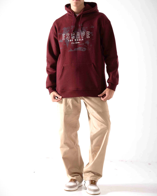 Men's Printed Oversized Hoodie Sweatshirt - burgundy
