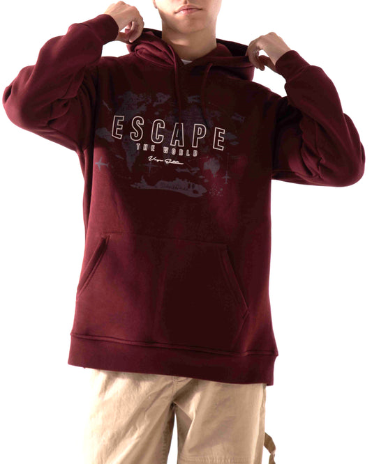 Men's Printed Oversized Hoodie Sweatshirt - burgundy