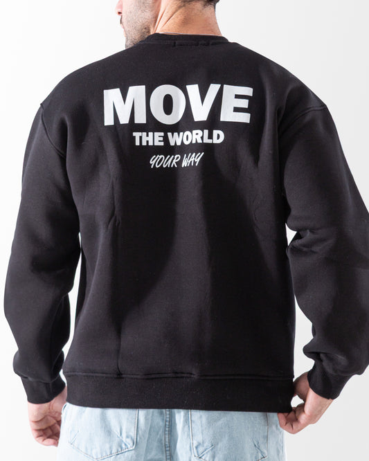 Men's Black Crew Neck Sweatshirt - Cotton Blend -Print