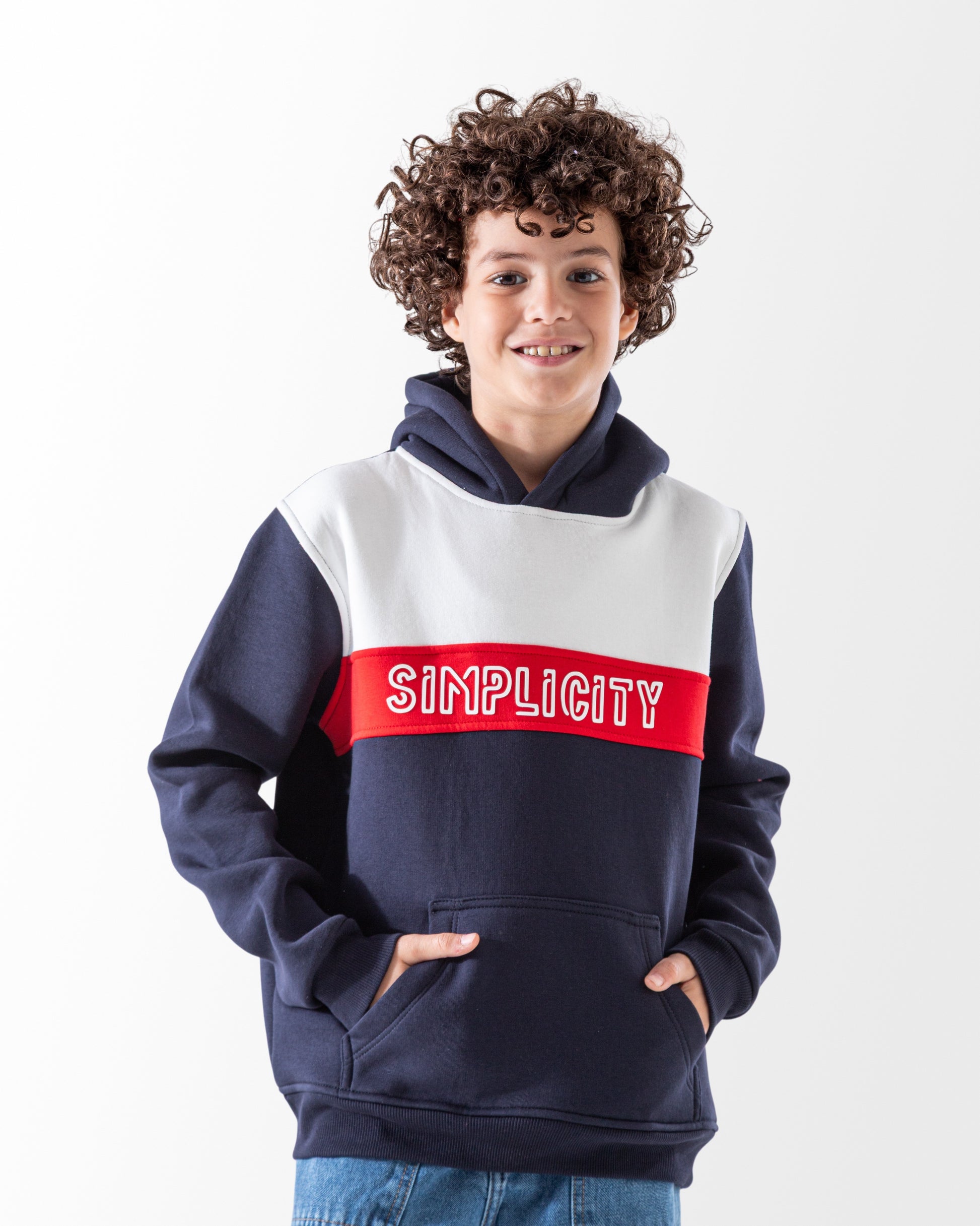 Boys' navy and white color block hoodie full body