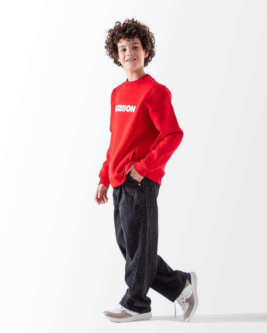 Boys' Red Crew Neck Sweatshirt - Cotton Blend - Print