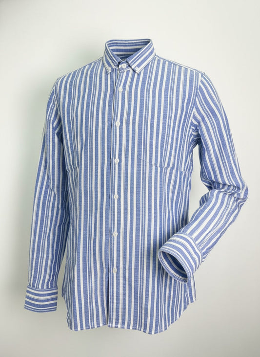 قميص كم مقلم رجالي -ازرق