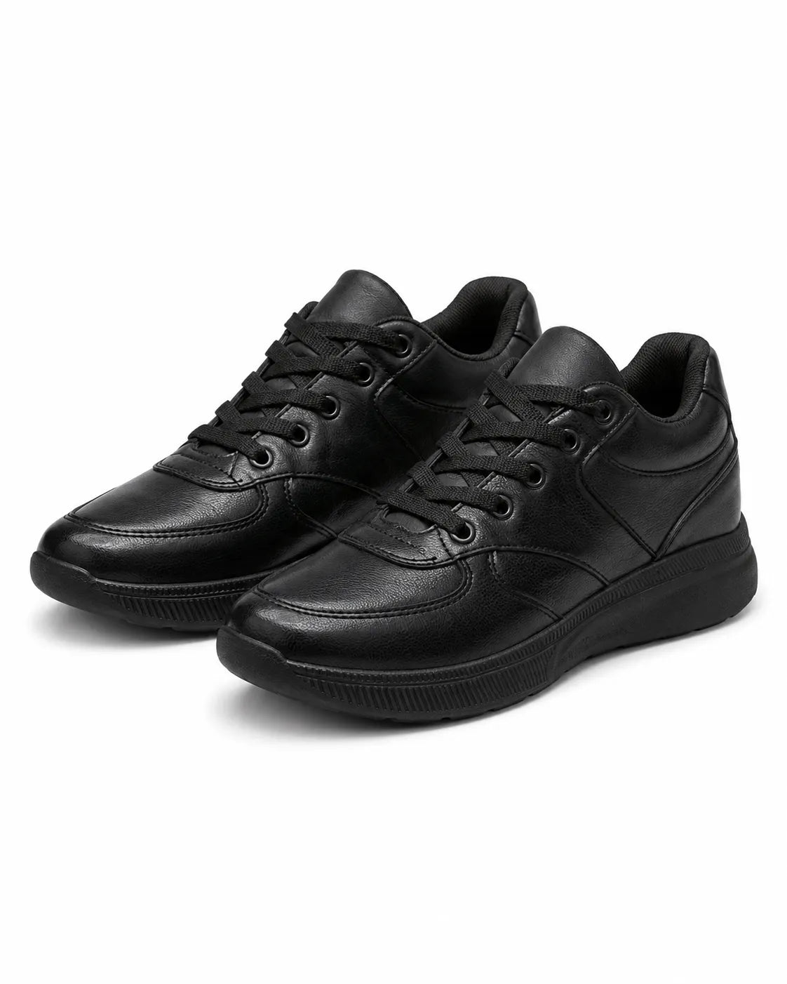 Side profile of TREE's black casual youth sneakers showing panel stitching and sole details