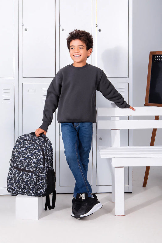 Boy's sweatshirt Heavy lined Round- Dark Gray