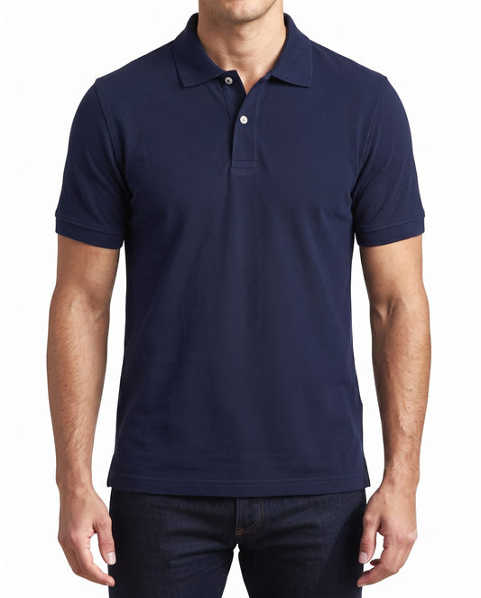 Men’s navy solid piqué polo shirt with a regular fit by TREE