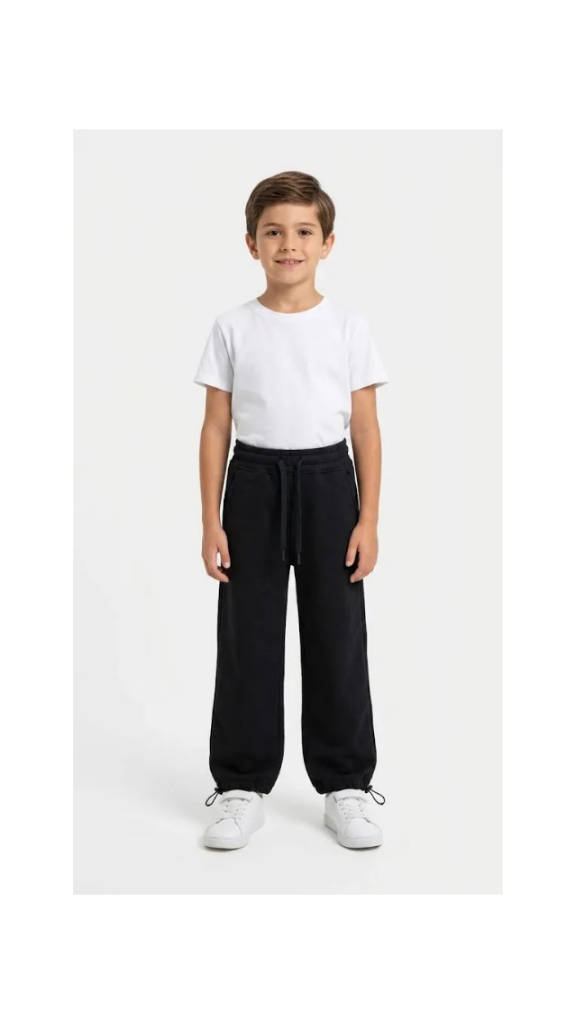 Boys' solid black straight sweatpants with adjustable ankle toggles from TREE